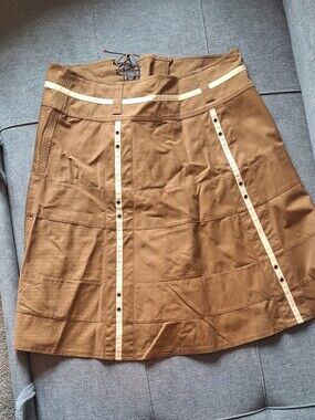 DKNY Tan A-Line Skirt with Cream Stripes